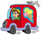 Cartoon ice cream man in car