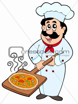 Chef holding pizza plate