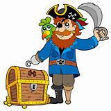 Pirate with old treasure chest