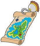 Treasure map with pirate hook