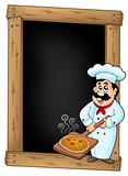 Blackboard with chef and pizza plate