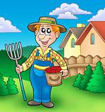 Cartoon farmer on garden