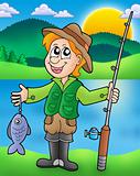 Cartoon fisherman with fish