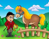 Cartoon jockey with horse