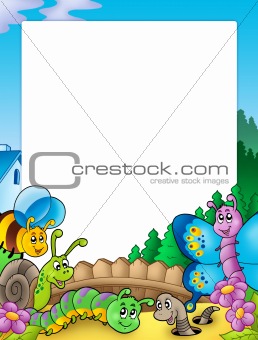 Frame with various garden animals