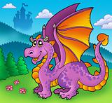 Giant purple dragon with old castle