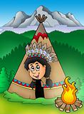 Native American Indian in tepee
