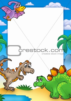 Prehistoric frame with dinosaurs