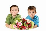 Two boys with bouquet of flower