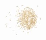 handful if long-grained sme-transparent white basmati rice isolated on white background