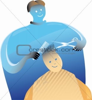 Barber with a boy