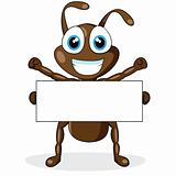 cute little brown ant with blank sign