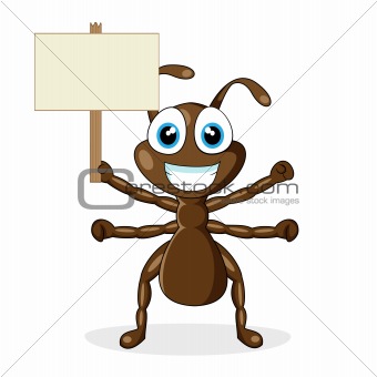 cute little brown ant with wood sign