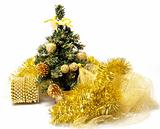 A Christmas tree and decorated  golden