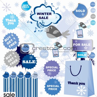 Winter sale-set of stickers and labels