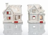 Two white houses Christmas decorations