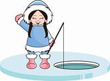Eskimo Girl Ice Fishing