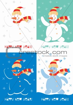 Happy New Year Snowman. Various versions of the color solutions.