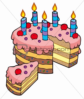 Cartoon sliced birthday cake