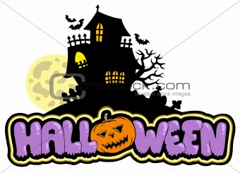 Halloween sign with haunted house