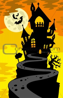 Haunted house silhouette on hill