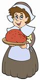 Pilgrim woman with roast turkey