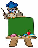 School chalkboard with owl teacher