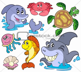 Set of marine animals