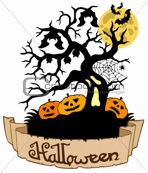 Tree silhouette with Halloween banner