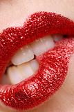 a beautiful woman mouth with red lipstick