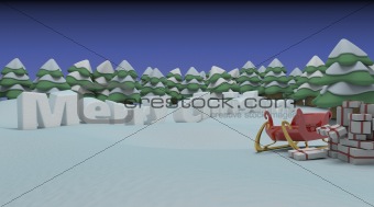 sleigh and gifts in christmas setting