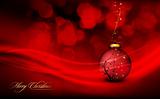 Deep Red Christmas Greeting with Floral Globe and Golden Decorat