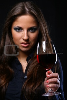 beautiful woman drinkink wine