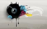 human eye with abstract elements and forms