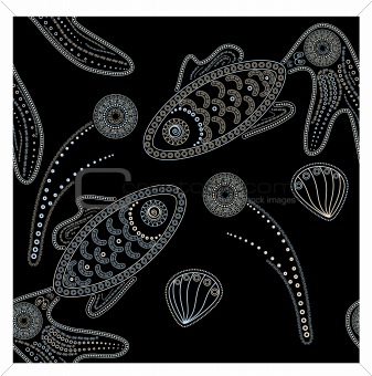 vector seamless fishes on black