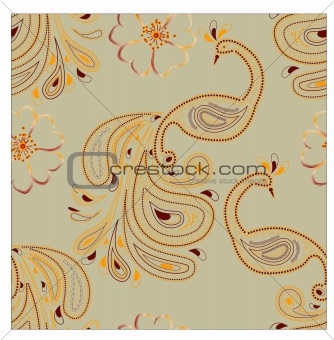 vector seamless pattern with peacocks and flowers