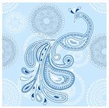 vector peacock on seamless snowflakes background