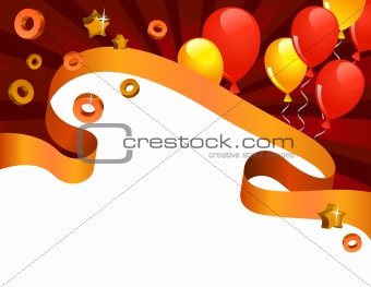 Red festive greeting card with balloons
