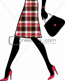 Woman sexy legs with handbag. Shopping and business. Vector illu