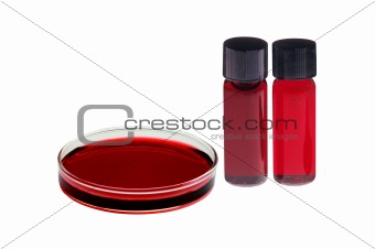 Medical test tubes with blood on white background