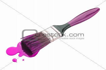 brush with pink paint isolated on white