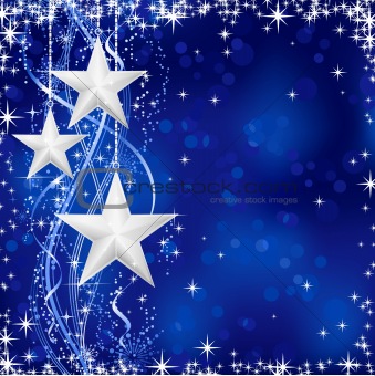 Silver Christmas stars on blue background (vector)