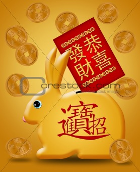 Chinese New Year Rabbit Bank with Red Packet Gold