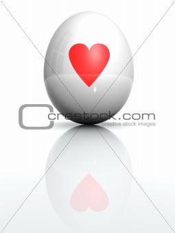 Isolated white egg with drawn heart symbol 
