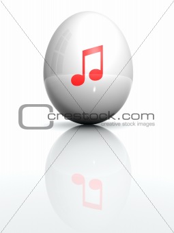 Isolated white egg with drawn musical note symbol 