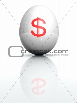 Isolated white egg with drawn dollar character