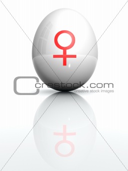 Isolated white egg with drawn Venus symbol