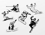 Snowboard Set Vector In Black And White Color