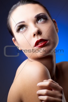 beautiful woman over color background