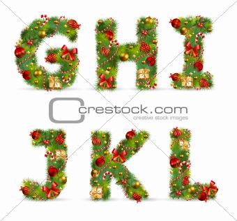 GHIJKL, vector christmas tree font